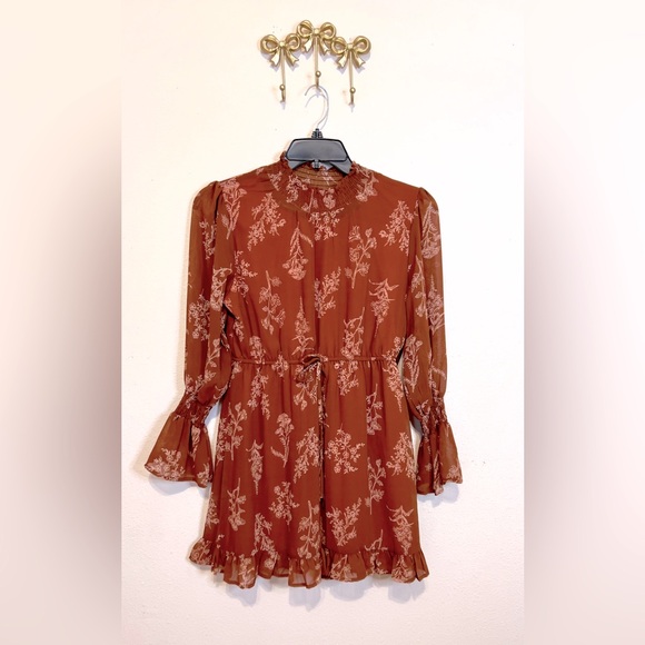 SHEIN Dresses & Skirts - SHEIN Copper Ruffled Mini Dress with Mandarin Ruffled Collar. Size M